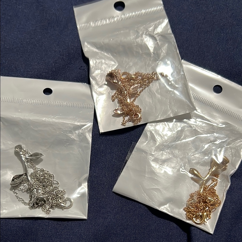 Silver and Rose Gold Tone Rose Necklaces